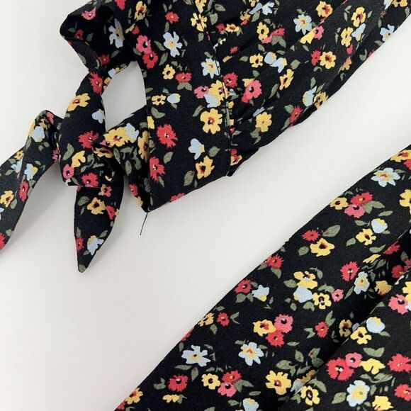 The Nines by HATCH Tie 3/4 Sleeve Crepe Maternity Blouse Black Floral Print S - Picture 2 of 5